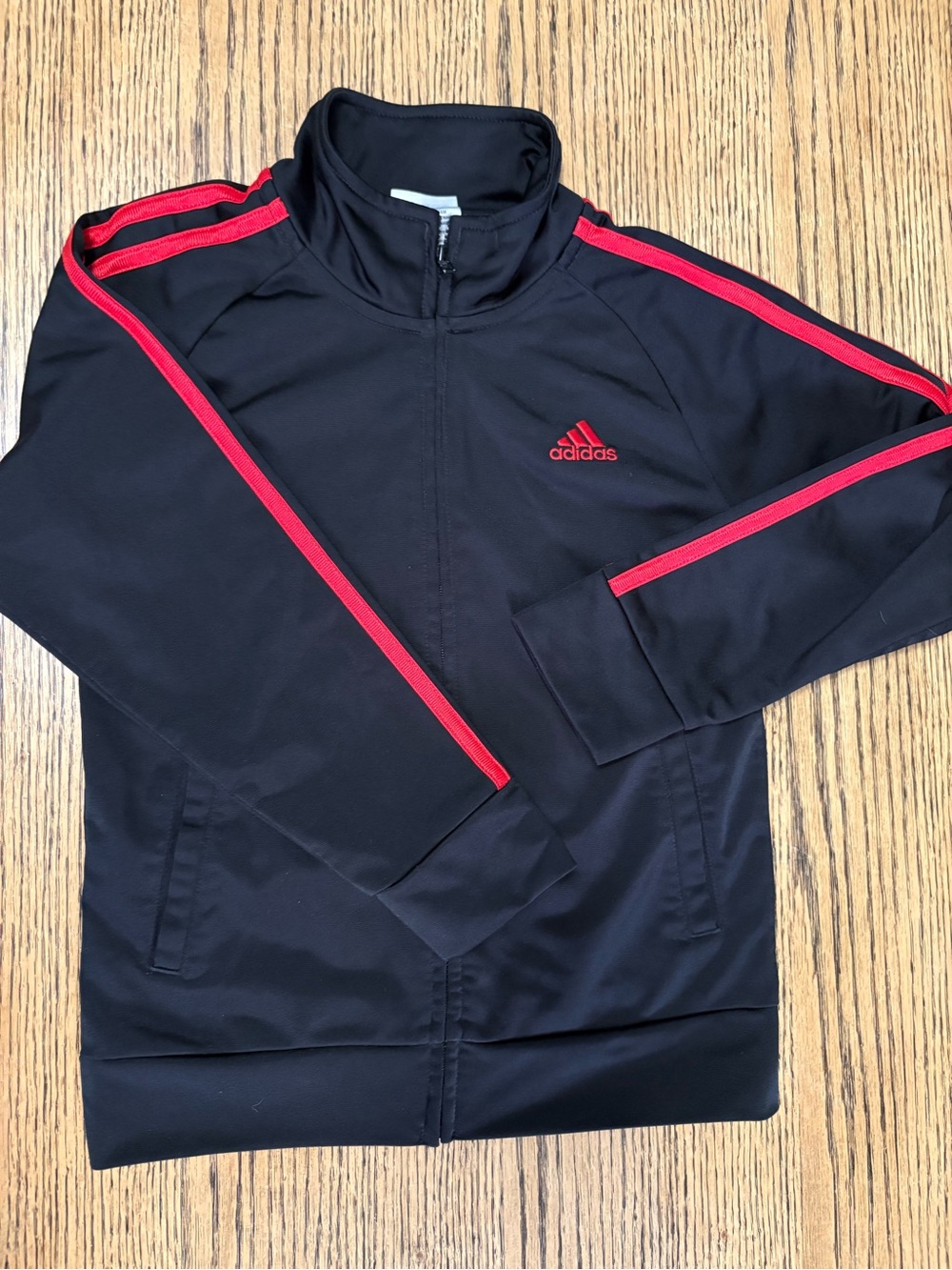 adidas Black Track Jacket with Red Stripe Details